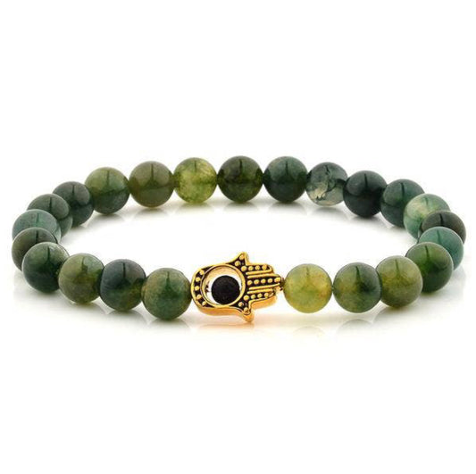 Natural Stone & Gold Plated Hasma Hand Stretch Bracelet